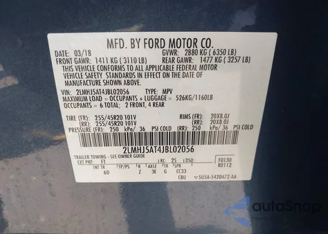 2018 Lincoln Mkt Reserve z USA, uszkodzony, nr VIN 2LMHJ5AT4JBL02056